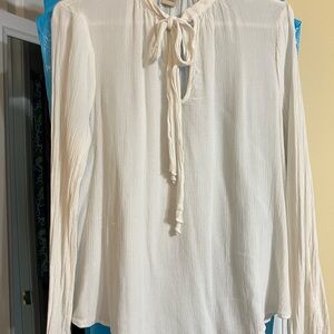 Lucky Brand Cream Long Sleeve Tie Front Blouse